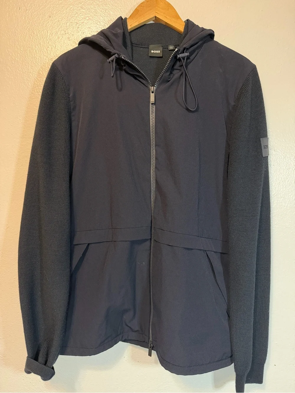 BOSS Men's Hooded SOFTSHELL JACKET KNITTED Large tech travel performance